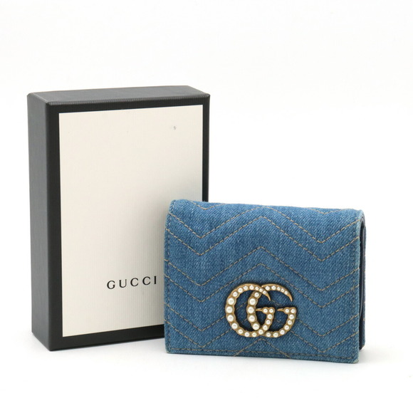 Gucci GG Marmont Denim Leather Bifold Wallet Light Blue - Picture 8 of 8